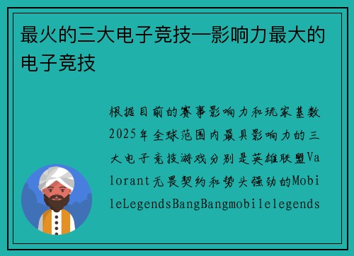 最火的三大电子竞技—影响力最大的电子竞技